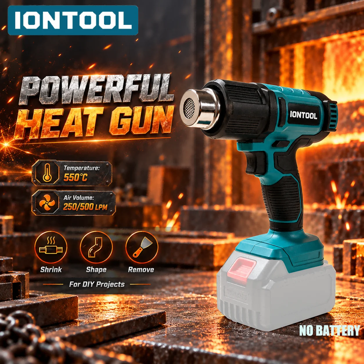 Cordless Heat Gun For Shrink Tubing - IONTOOL draadloze heteluchtpistool 550 ℃ Alleen