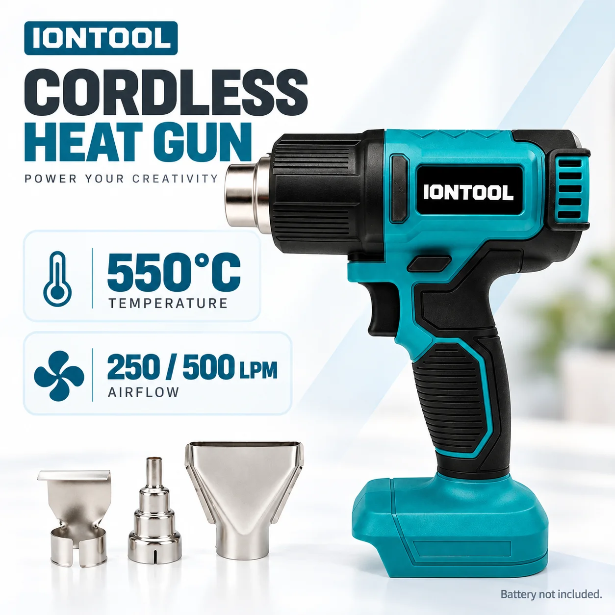 Cordless Heat Gun For Shrink Tubing - IONTOOL draadloze heteluchtpistool 550 ℃ 250/500LPM